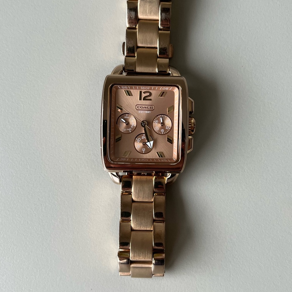 Coach Gold Rectangular Watch With Metallic Bracel… - image 8